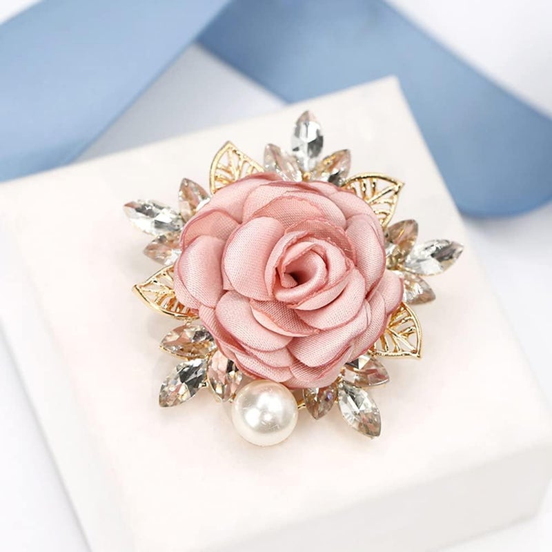 OIDIMS Elegant Rose Flower Brooch Pin for Women Men Wedding Party Gentleman's Essentials Handmade Imitation Crystal Pearl Fabric Flower Lapel Pin Dress Suit Accessories Boutonniere Ideas Gift - Image 5